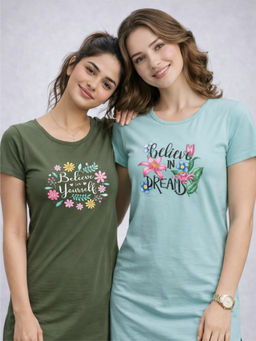 Vero Amore - Women Multi-Color Floral Cotton Blend T-Shirt (Pack of 2)