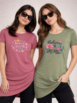 Vero Amore - Women Multi-Color Floral Cotton Blend T-Shirt (Pack of 2)