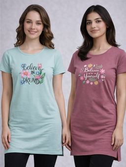 Vero Amore - Women Multi-Color Floral Cotton Blend T-Shirt (Pack of 2)