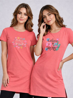 Vero Amore - Women Multi-Color Floral Cotton Blend T-Shirt (Pack of 2)