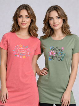 Vero Amore - Women Multi-Color Floral Cotton Blend T-Shirt (Pack of 2)