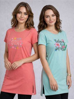 Vero Amore - Women Multi-Color Floral Cotton Blend T-Shirt (Pack of 2)