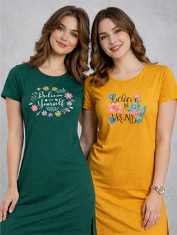 Vero Amore - Women Multi-Color Floral Cotton Blend T-Shirt (Pack of 2)