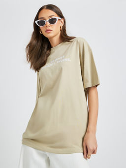 Styli - Women White Typography Blended T-Shirt