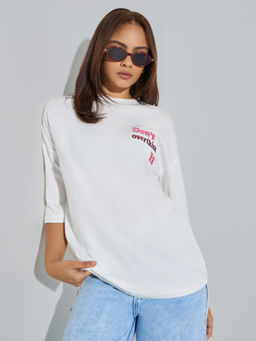 Styli - Women White Solid/Plain Blended T-Shirt