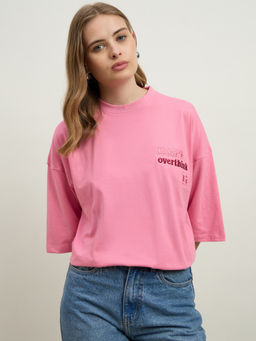 Styli - Women Pink Solid/Plain Blended T-Shirt