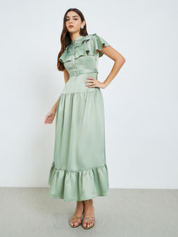 Styli - Women Olive Solid/Plain Synthetic Dress