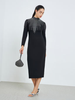 Styli - Women Black Embellished/Sequined Synthetic Dress