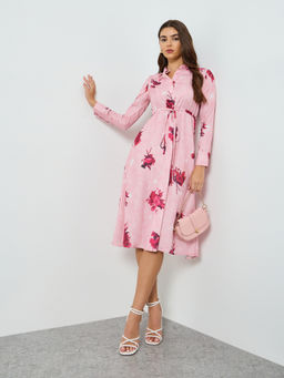 Styli - Women Pink Floral Synthetic Dress