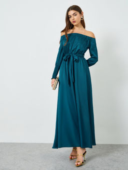 Styli - Women Teal Solid/Plain Satin Dress
