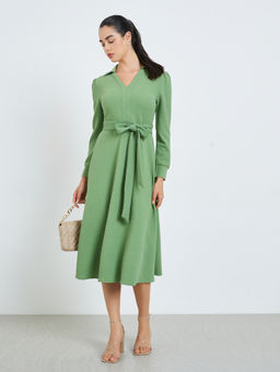 Styli - Women Green Self Design Synthetic Dress