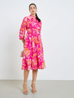 Styli - Women Pink Floral Synthetic Dress