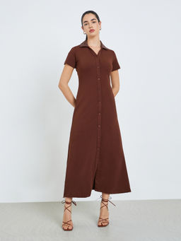 Styli - Women Brown Solid/Plain Synthetic Dress