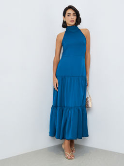 Styli - Women Blue Solid/Plain Synthetic Dress