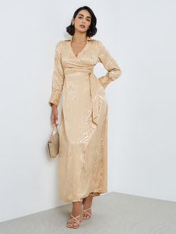 Styli - Women Beige Textured Synthetic Dress