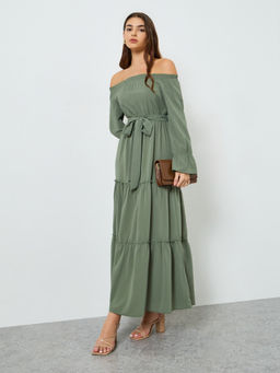 Styli - Women Green Solid/Plain Synthetic Dress
