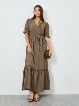Styli - Women Brown Solid/Plain Viscose Dress