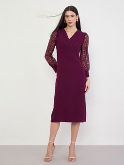 Styli - Women Burgundy Embroidered Polyester Dress