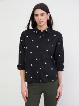 Styli - Women Black Embroidered Cotton Shirt