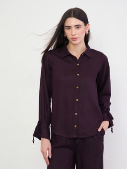 Styli - Women Purple Solid/Plain Cotton Shirt