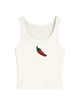 PAST MODERN - Women White Embroidered Cotton Tank