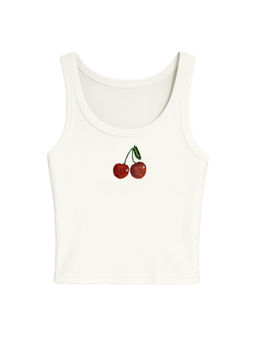 PAST MODERN - Women White Embroidered Cotton Tank