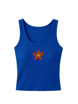 PAST MODERN - Women Blue Embroidered Cotton Tank