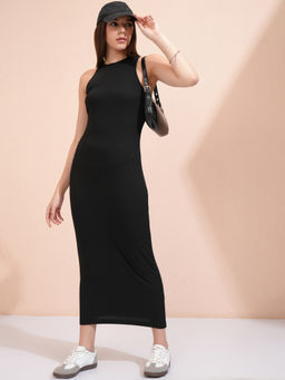 TOKYO TALKIES - Women Black Solid/Plain Cotton Blend Dress