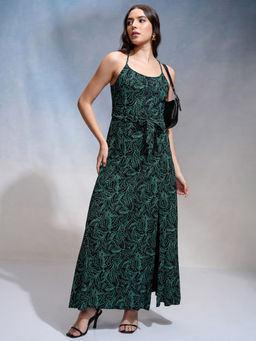 TOKYO TALKIES - Women Black Printed Viscose Rayon Dress