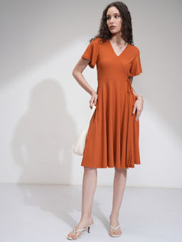 TOKYO TALKIES - Women Rust Solid/Plain Polyester Blend Dress