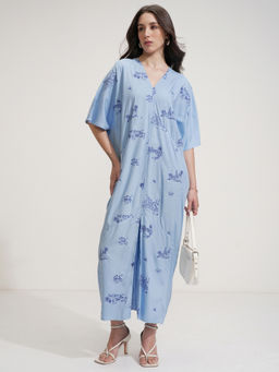 TOKYO TALKIES - Women Blue Printed Viscose Rayon Dress