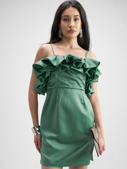 TOKYO TALKIES - Women Green Solid/Plain Polyester Dress