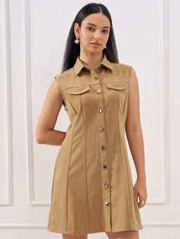 TOKYO TALKIES - Women Brown Solid/Plain Polyester Blend Dress