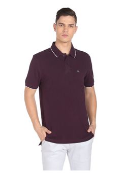 Arrow Sports - Men Purple Tipped Collar Solid Polo T-Shirt