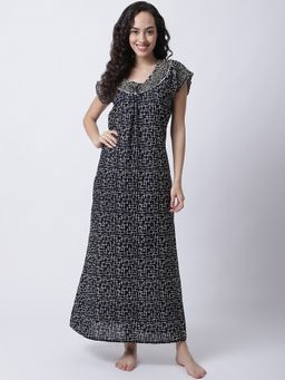 Secret Wish - Women Navy Blue Batik Printed Nighty