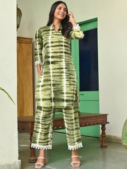 Lavanya The Label - Olive Green Shibori Kurta (Set of 2)