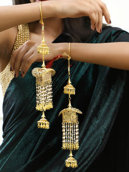 Adwitiya - Gold Plated Pearls Handcrafted Beautiful Bridal Kaleeras