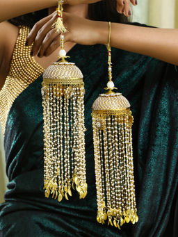 Adwitiya - Gold Plated Pearls and Leaf Handcrafted Bridal Layered Kaleeras