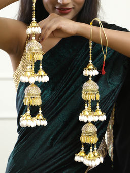 Adwitiya - Gold Plated Pearls and Shell Heavy Bridal Layered Kaleeras