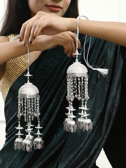 Adwitiya - Silver Plated White Pearl Bridal Kaleeras