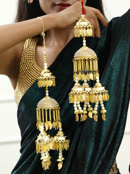 Adwitiya - Gold Plated Pearls and Leaf Handcrafted Beautiful Bridal Layered Kaleeras