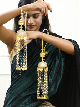 Adwitiya - Gold Plated Pearls and Leaf Handcrafted Beautiful Bridal Kaleeras
