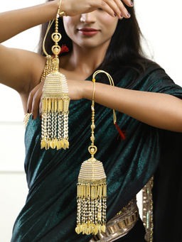 Adwitiya - Gold Plated Pearls and Leaf Handcrafted Beautiful Bridal Kaleeras