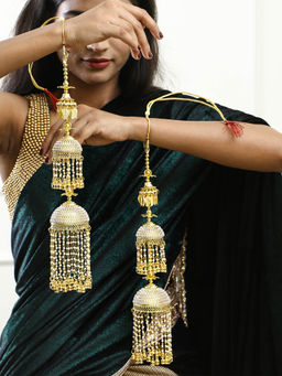 Adwitiya - Gold Plated Pearls and Leaf Handcrafted Beautiful Bridal Layered Kaleeras