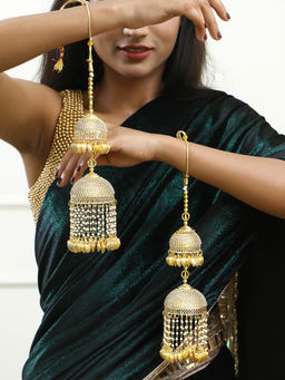 Adwitiya - Gold Plated Pearls and Leaf Handcrafted Beautiful Bridal Layered Kaleeras