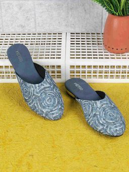 Metro - Women Blue Slip On Mule Heels