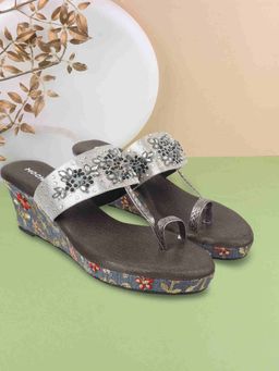 Mochi - Women Grey Wedge Heels