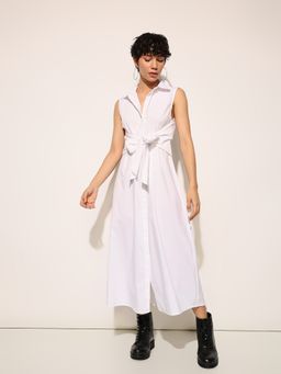 ONLY - Womens Shirt White Dress with Tie Belt