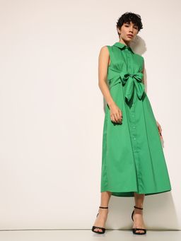 ONLY - Womens Shirt Green Dress with Tie Belt