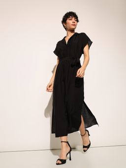 ONLY - Womens Fit and Flare Black Dress with Tie Belt